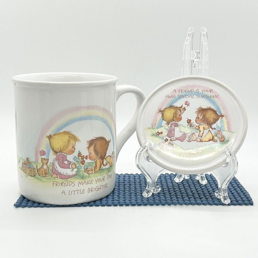 Vtg 1983 Hallmark Mug Mates Friends Make Your Day Brighter w/Coaster Coffee Tea